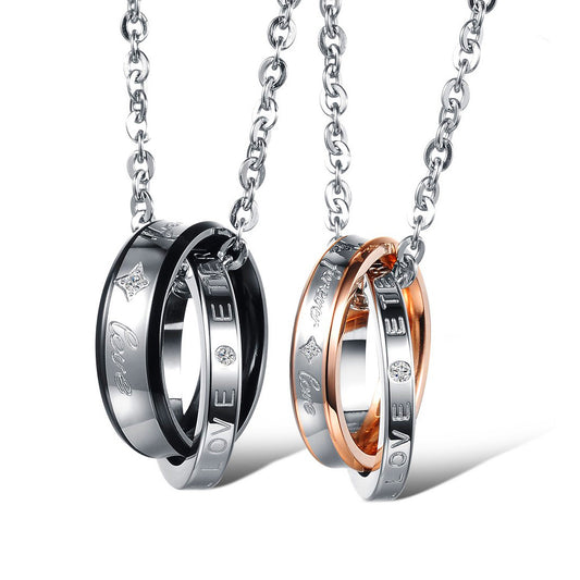 Stainless Steel Necklace Unisex Double Ring Pendant Durable Hip Hop Style Planderful Everyday Genie Couples
