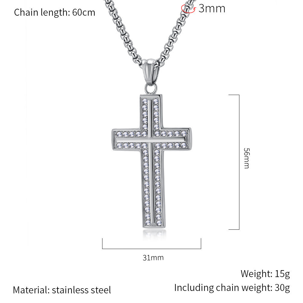 Planderful Titanium Steel Gold Plated Zircon Cross Necklace Non Fading For Hip Hop Style Unisex Jewelry