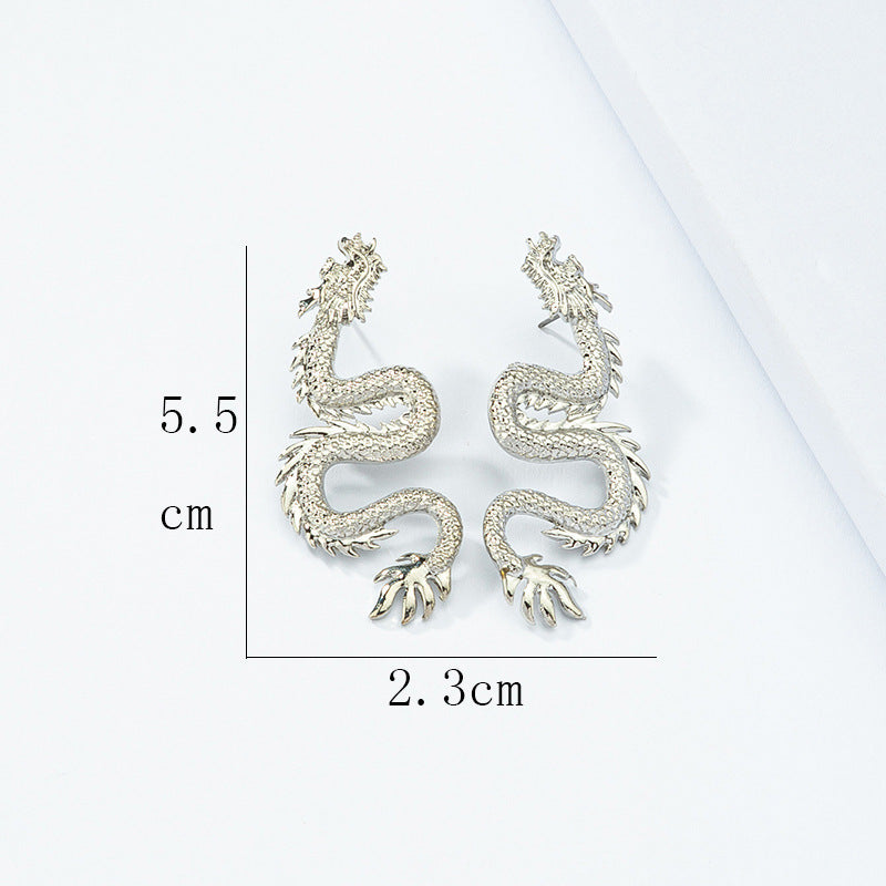 Celestial Alloy Dragon Earrings, Vintage Retro Style with Unique Geometric Design