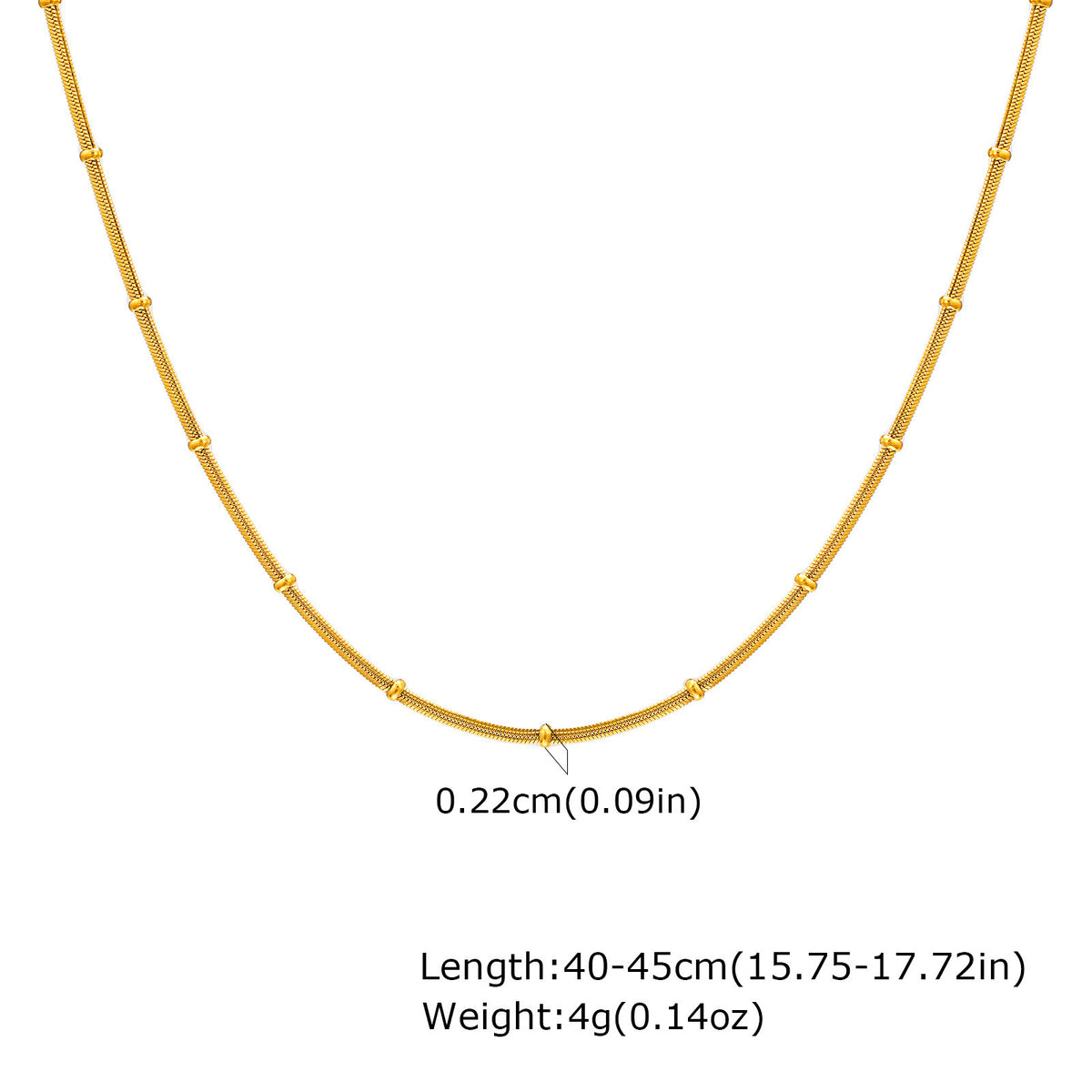 Gold Necklace – Stainless Steel Flat Snake Chain – Bead Bracelet