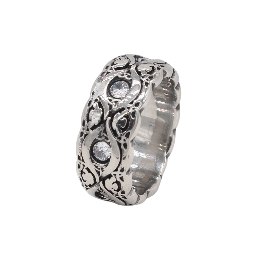 Planderful Jewelry Zircon Ring In Titanium Steel Retro European Inspired Personalized
