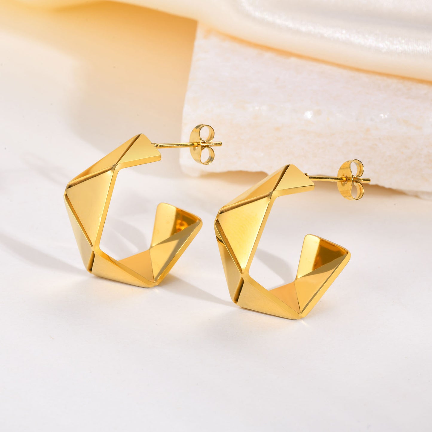 Stainless Steel Irregular C Shaped Earrings Gold Rhombus Jewelry