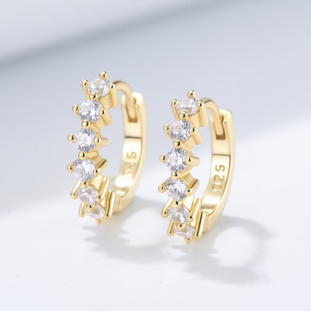 Europe, America Foreign Trade Circle C-Shaped Inlaid Zircon Personalized S925 Sterling Silver Earrings