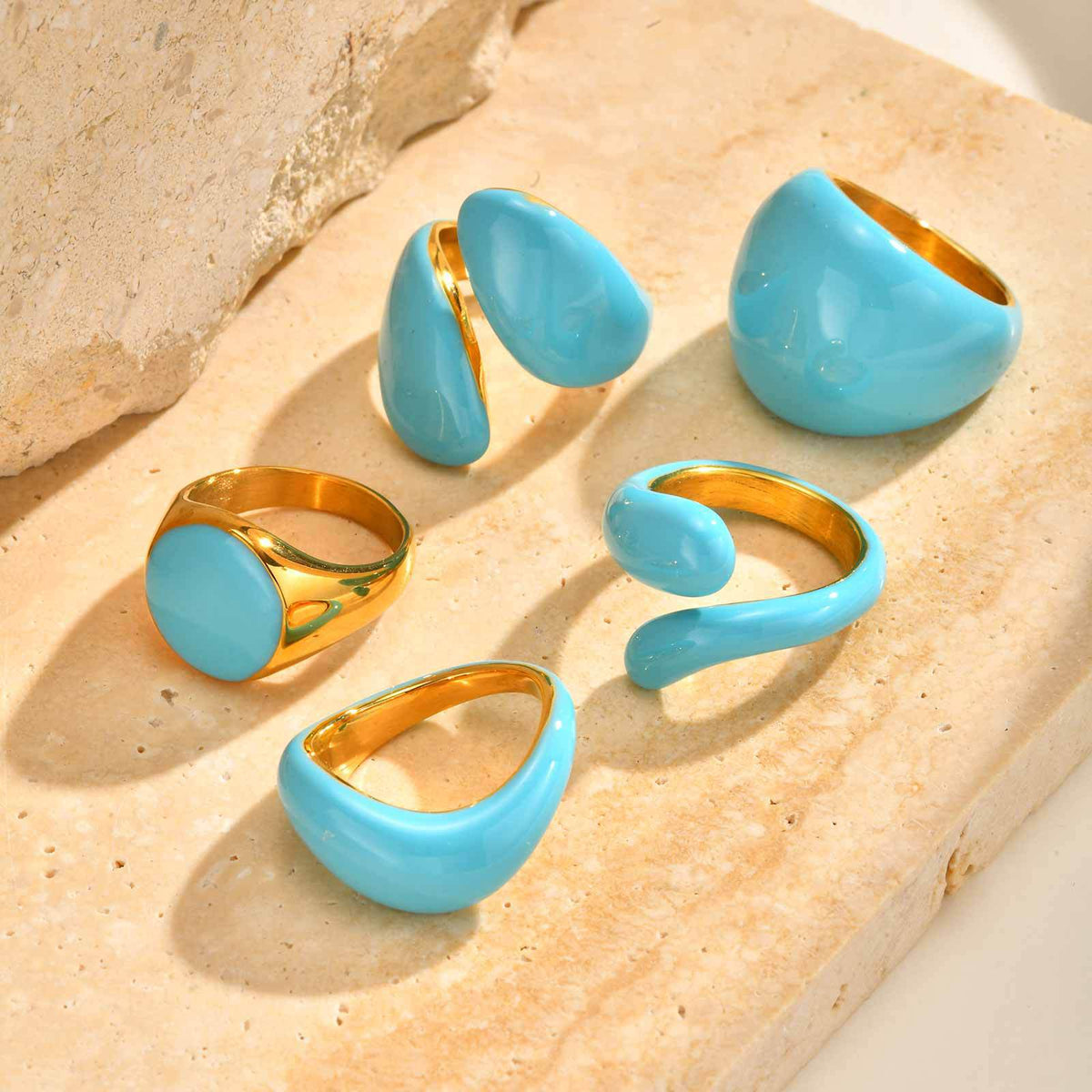Stainless Steel Summer Ocean Wind Drip Oil Ring Irregular Design Curved Drip Light Blue