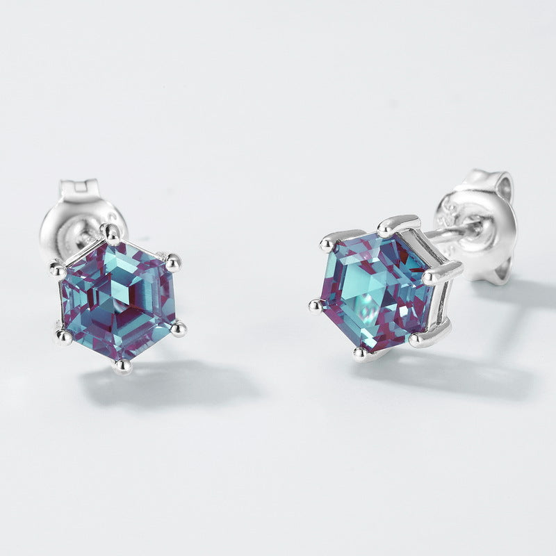 Planderful Jewelry Alexandrite Earrings In Sterling Silver Six-Claw Studs For Elegant Design