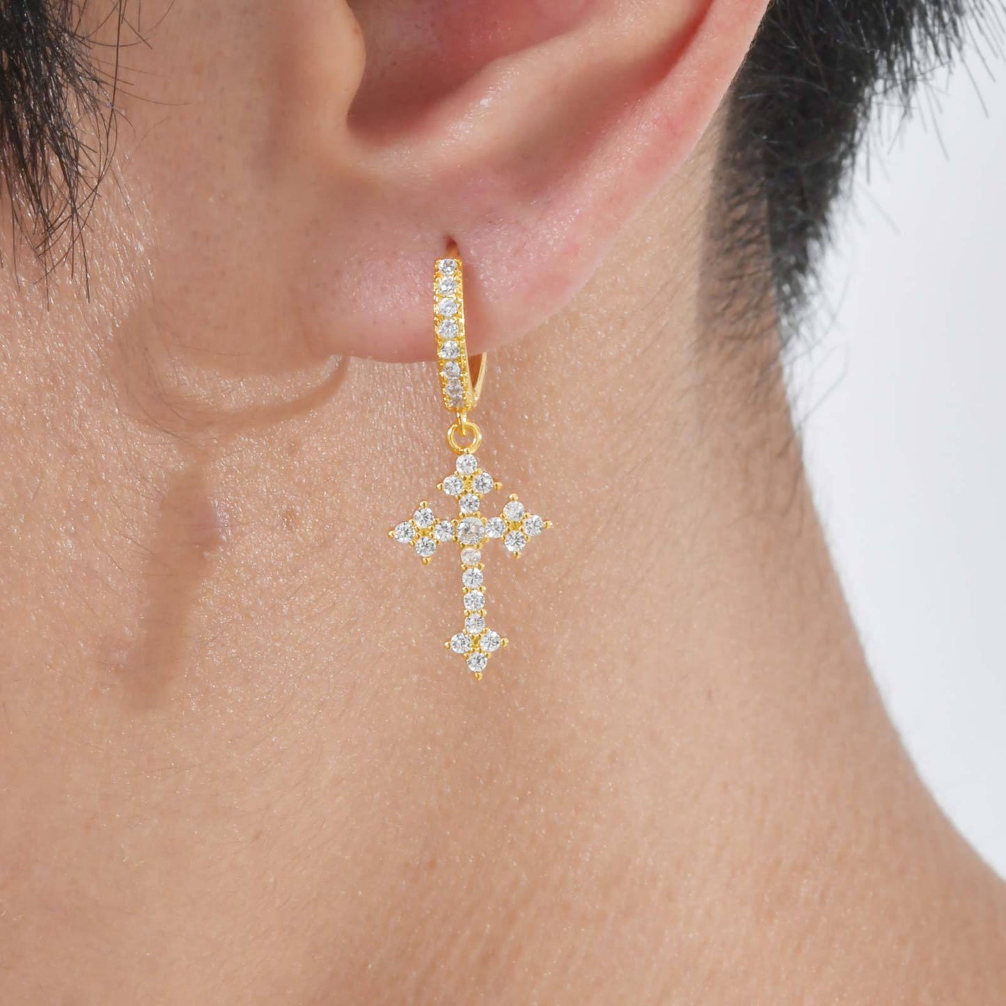 Planderful Copper Zircon Cross Earrings For Men Bold