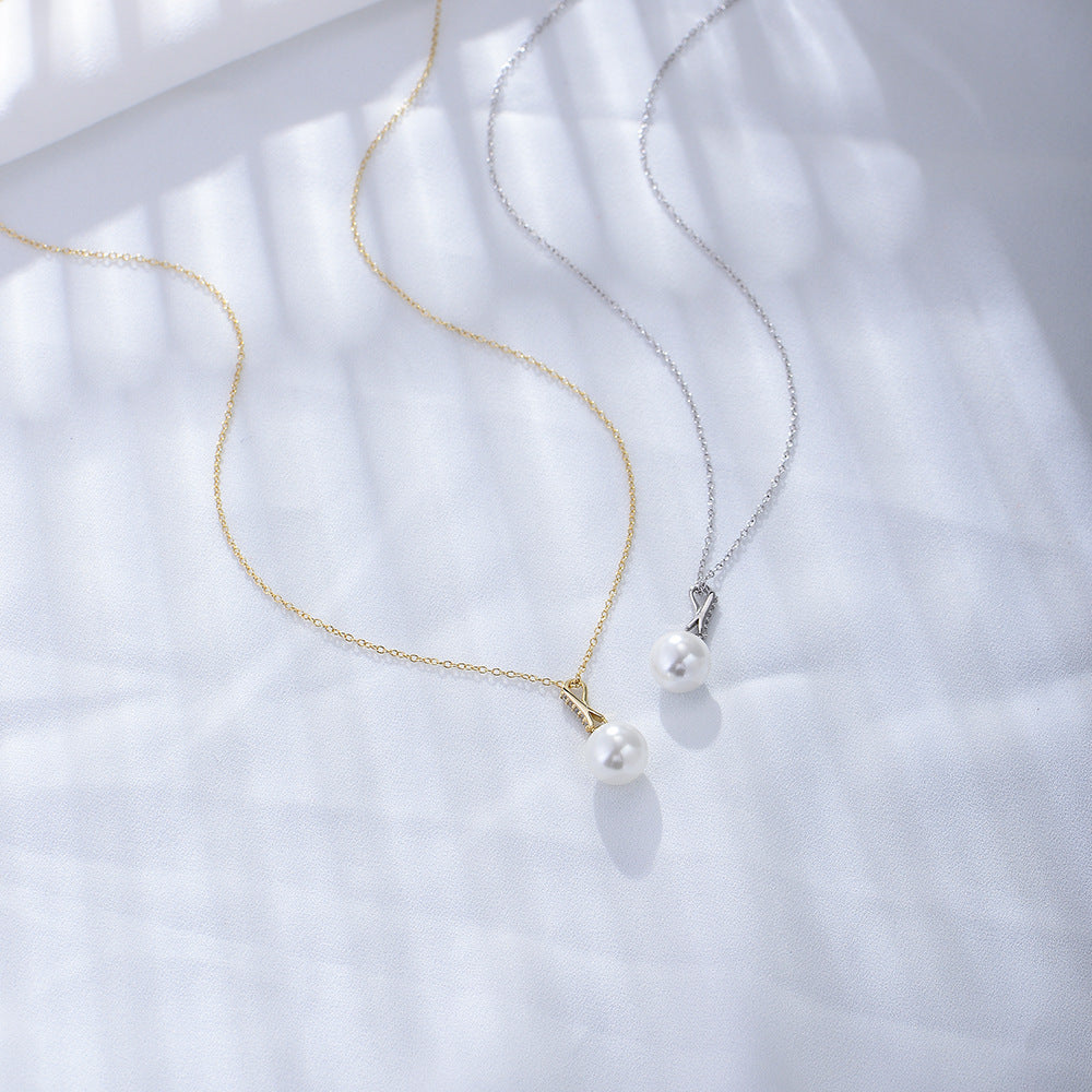 And Zircon Pendant S925 Sterling Silver Pearl Necklace