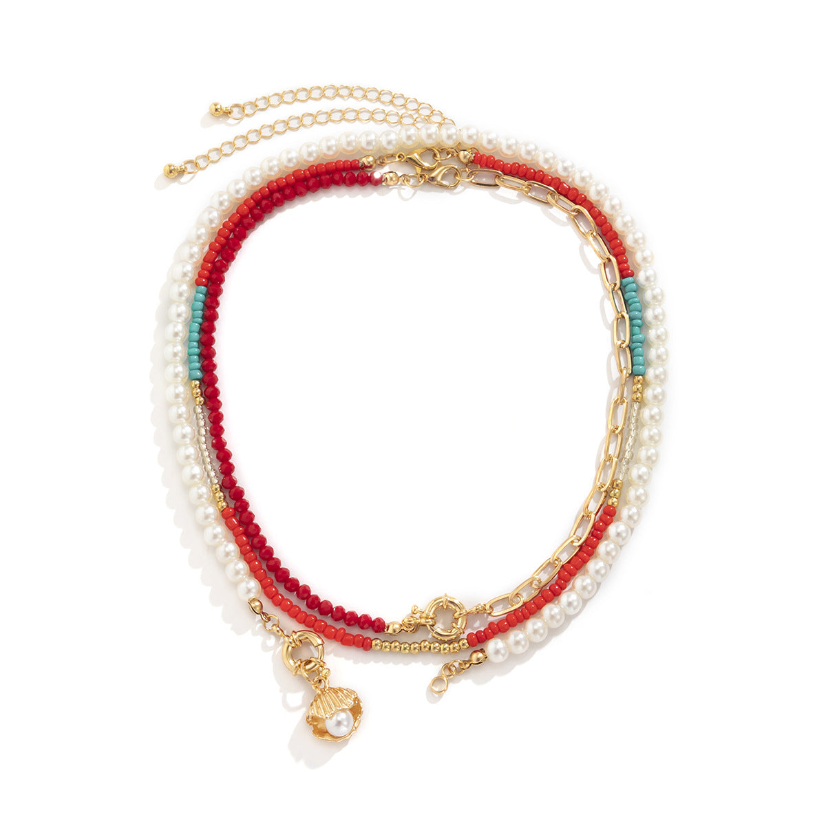 Planderful Vienna Verve Scallop Pendant Necklace For Women Bold Ethnic Style Rice Bead Imitation Pearl