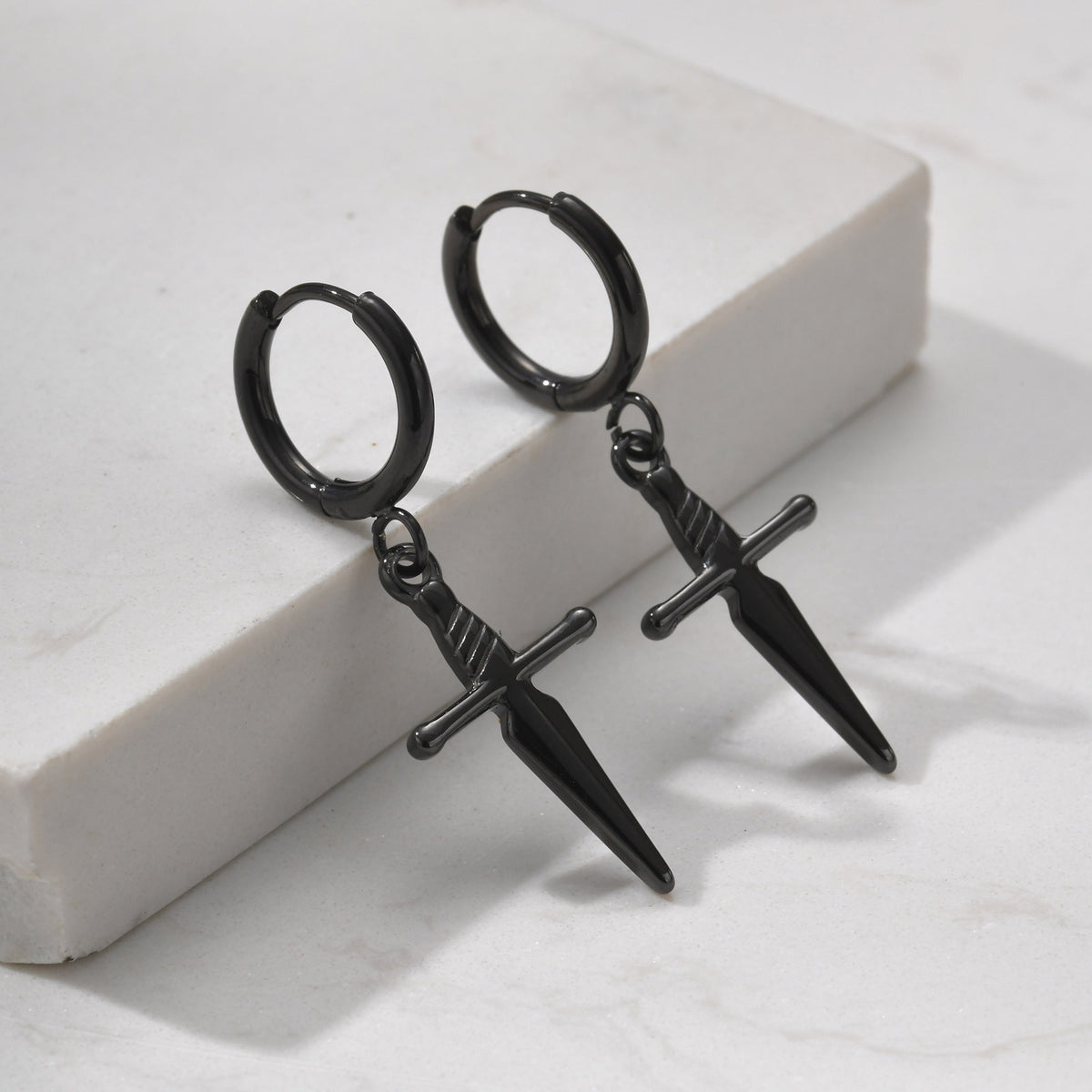 Black Dagger Huggie Earring — Single or Pair