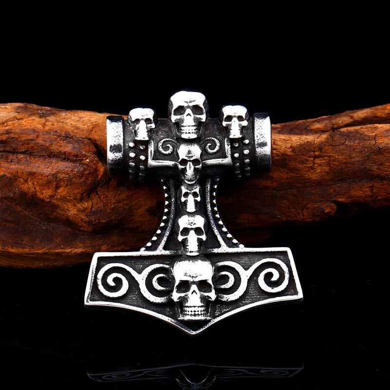Titanium Steel Nordic Viking Rune Skull Pendant – Retro Men’s Jewelry Collection