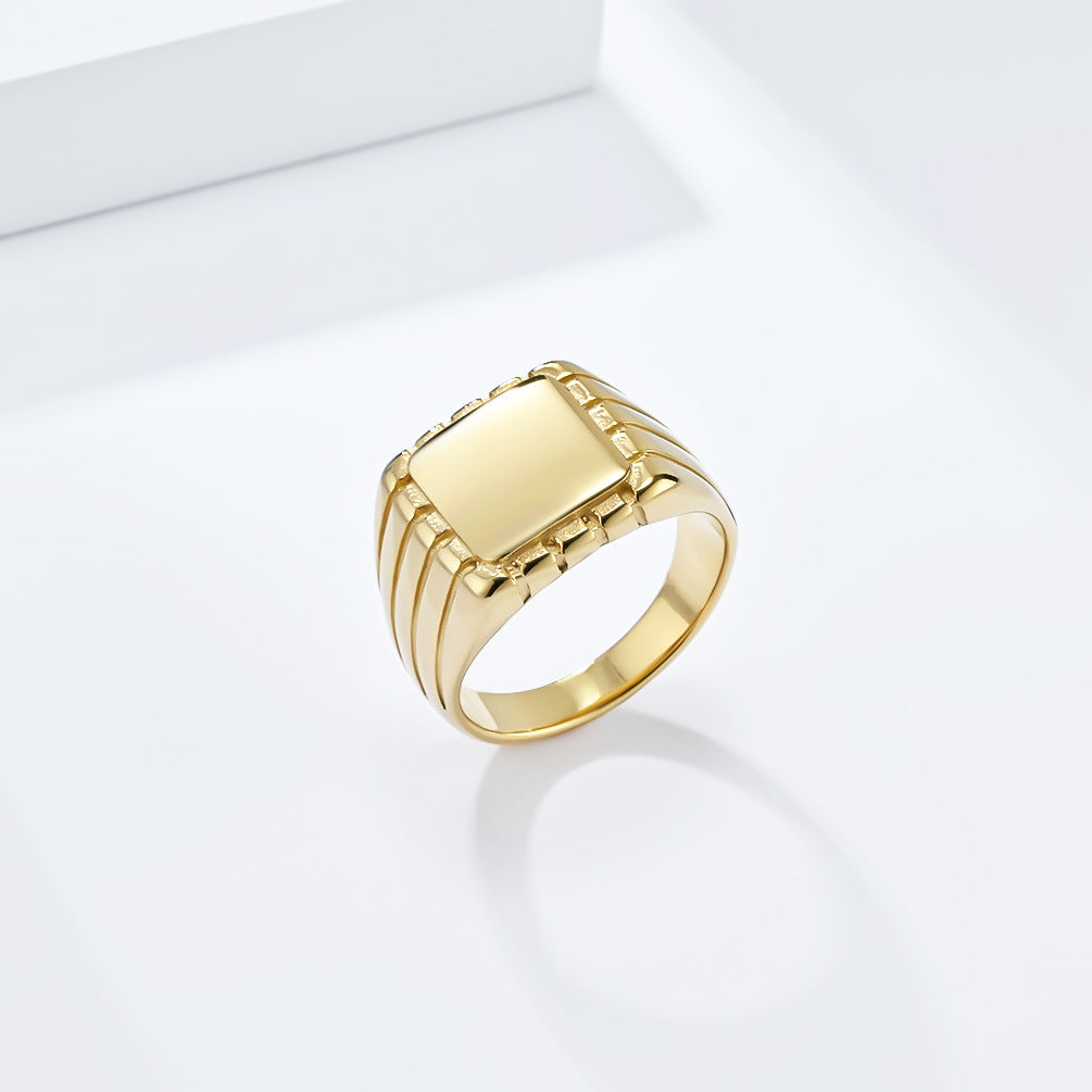 European American Neutral Smooth Square Seal Titanium Steel Ring for Men