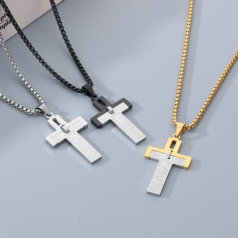 Planderful Mens Stainless Steel Two Tone Cross Pendant