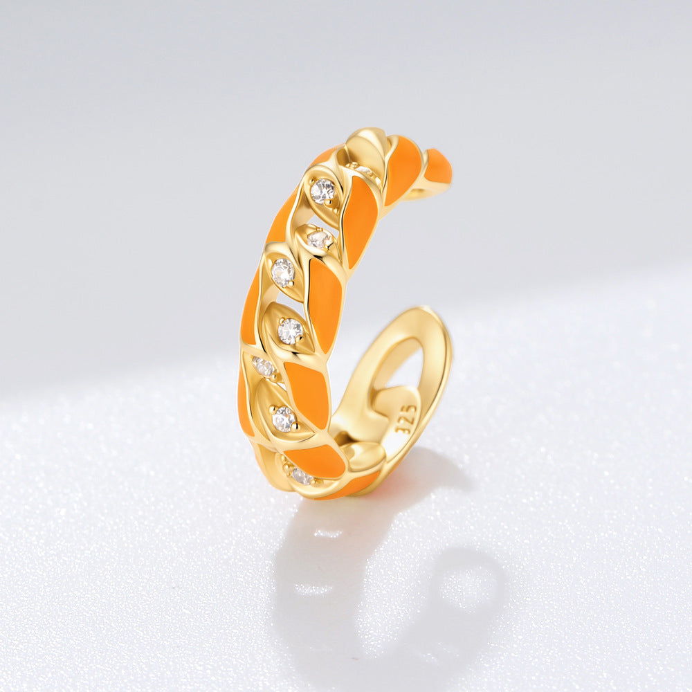 S925 Sterling Silver Epoxy Hollow-Out Zircon Earrings, Earbone Clips Without Ear Holes,