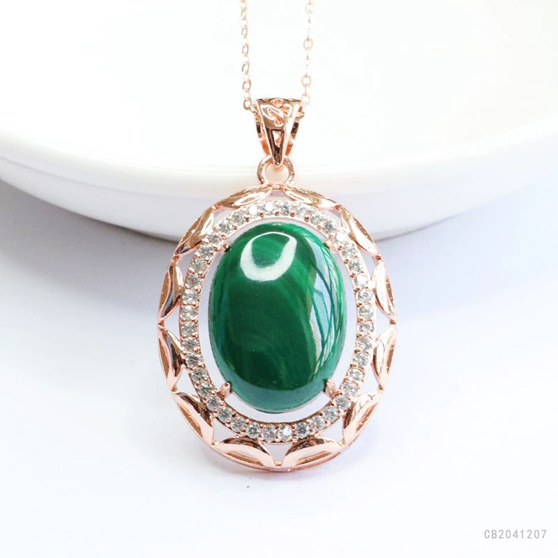 Malachite Oval Pendant — Chain Option