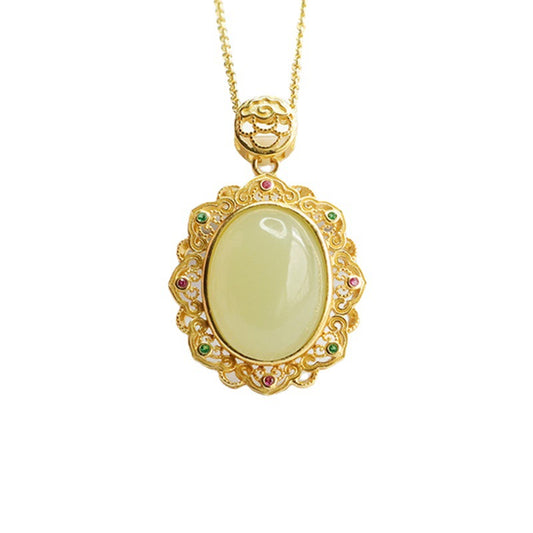 Egg Shaped Necklace with Sterling Silver and Natural Hotan Jade