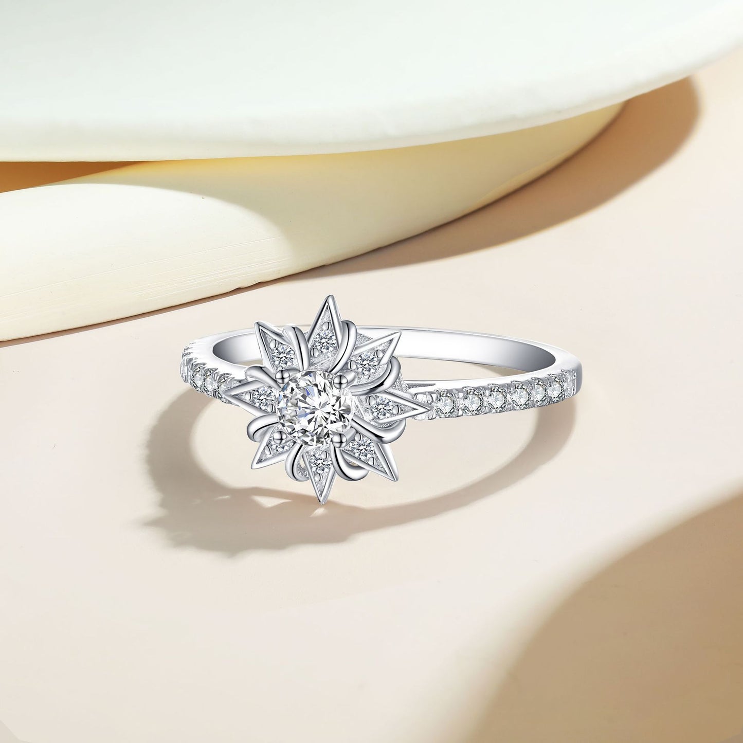 Planderful S925 Sterling Silver Sunflower Ring For Women Zircon Accent Dainty Yet Dazzling