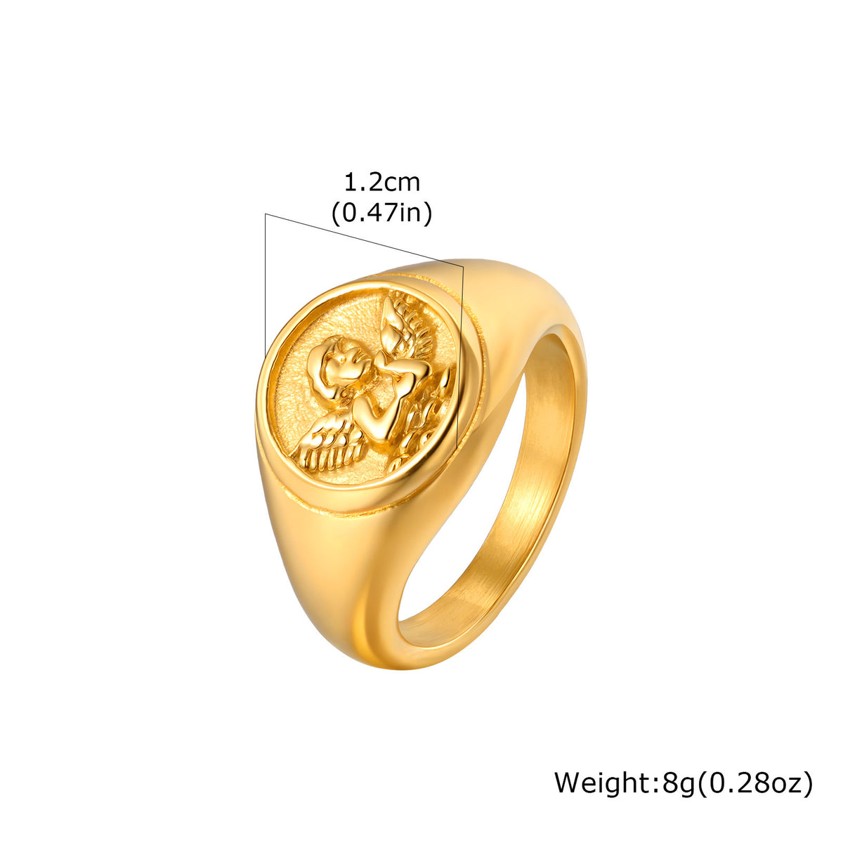 Stainless Steel Style Cupid Relief Seal Index Finger Ring Gold