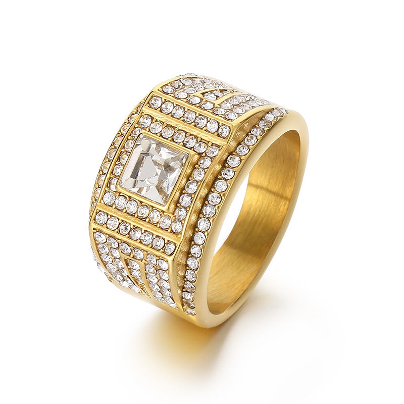 Colored Gemstone Finger Wrench, Inlaid With Zircon Three-Dimensional Texture Stainless Steel Men's Ring