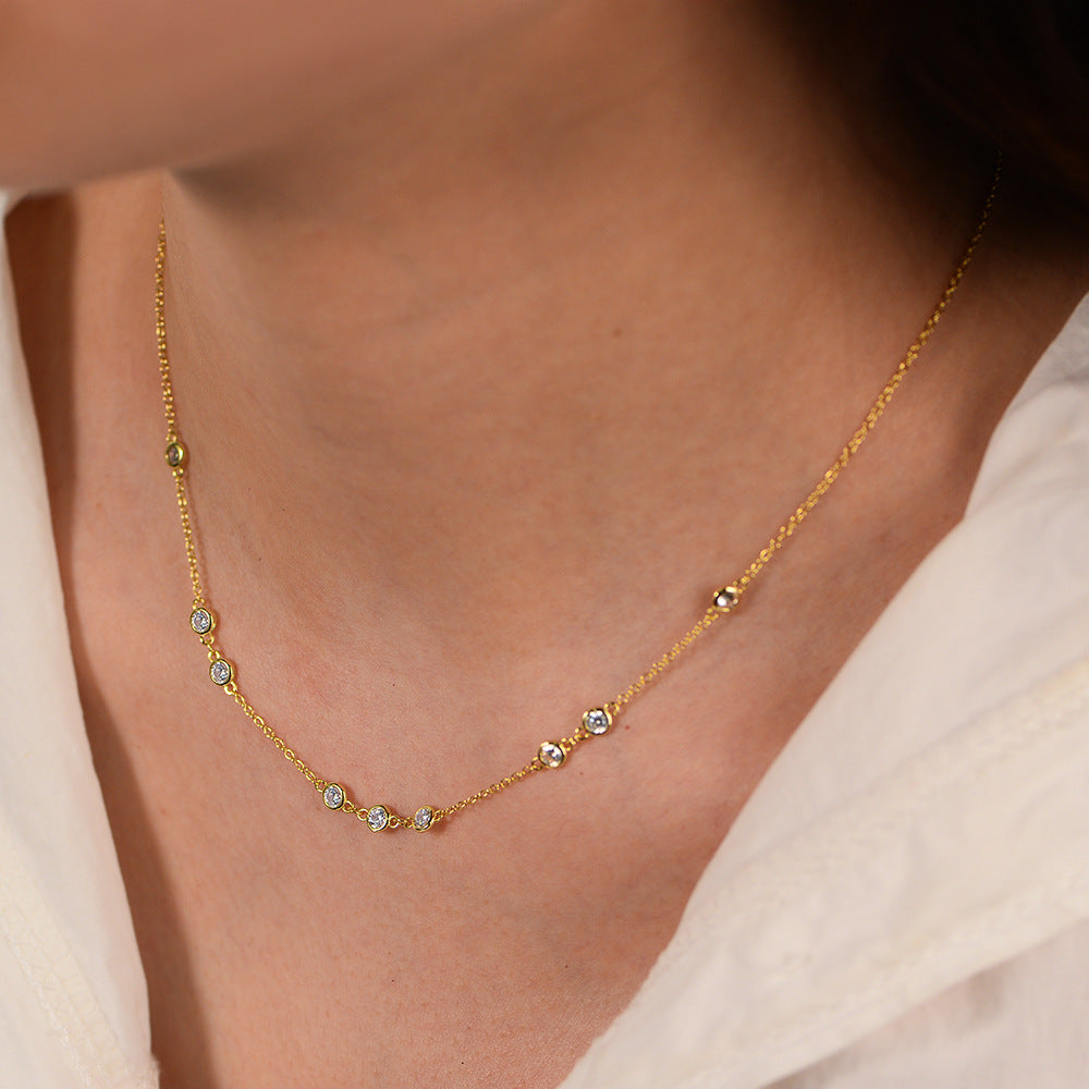 925 Sterling Silver Classic Stacked Zircon Necklace Sense Versatile Necklace