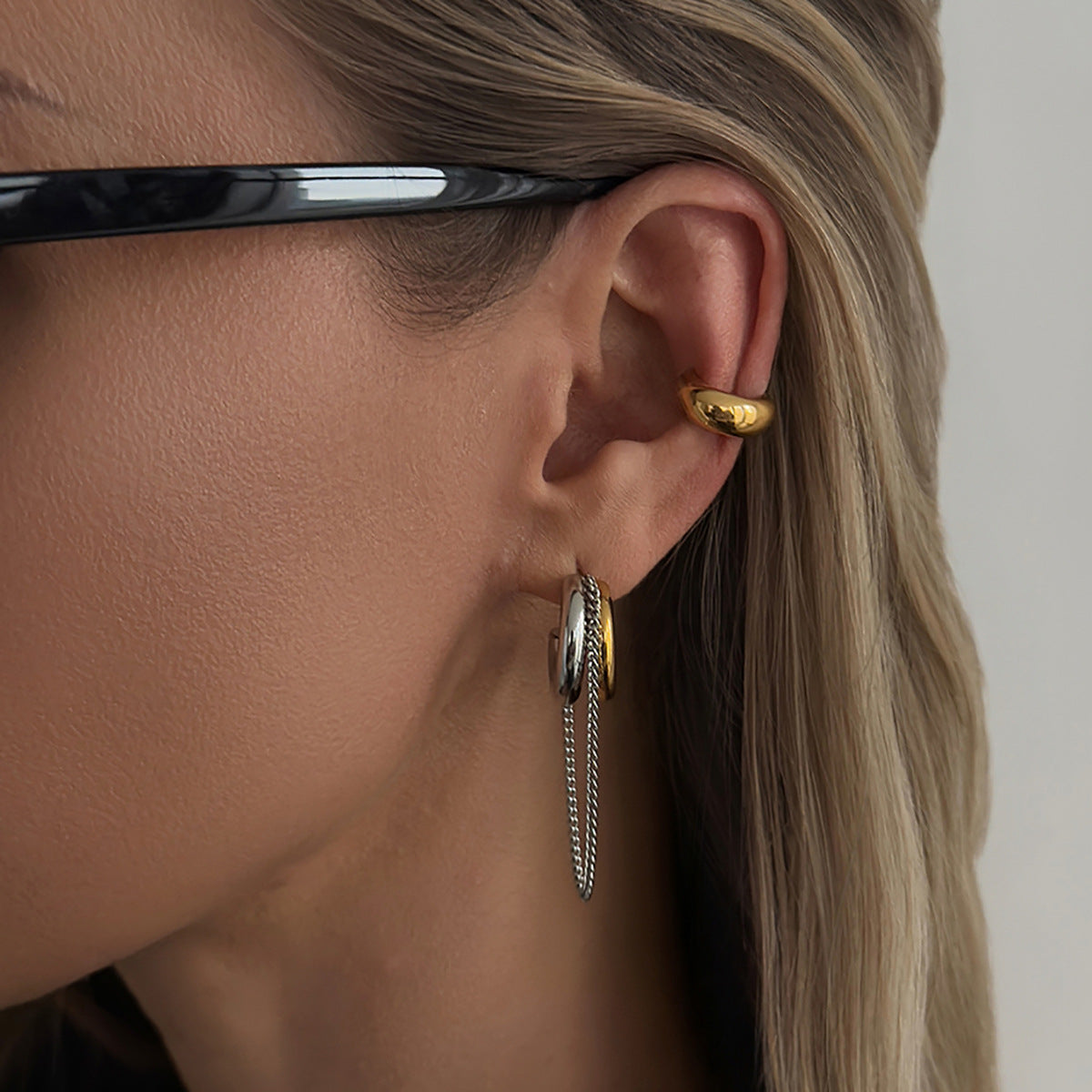Planderful Vienna Verve Two Tone C Shaped Stud Earrings Stainless Steel Geometric Minimalist Statement for Modern Women