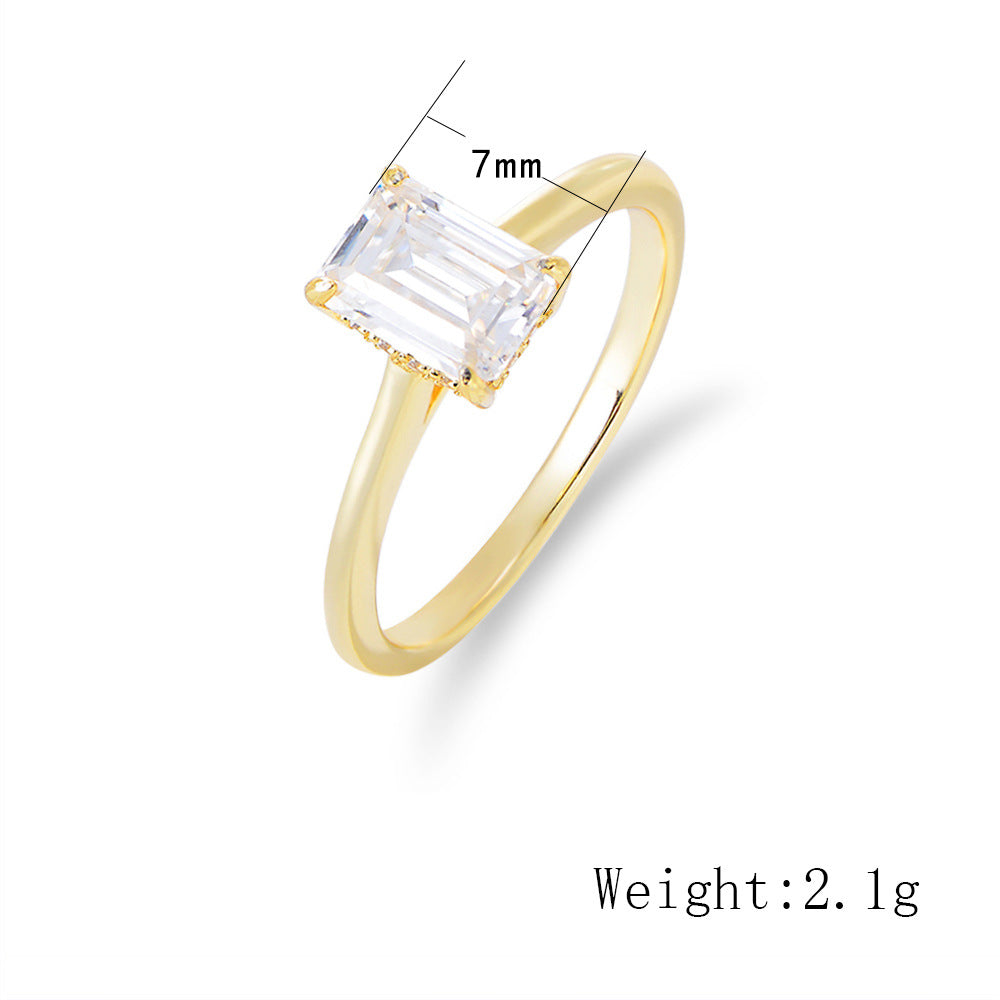 S925 Sterling Silver Geometric Rectangular Zircon Ring In Europe And America For Wedding