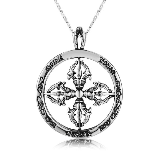 Planderful Durable Titanium Steel Pendant Unisex Vajra Cross Design For Protection Statement Jewelry