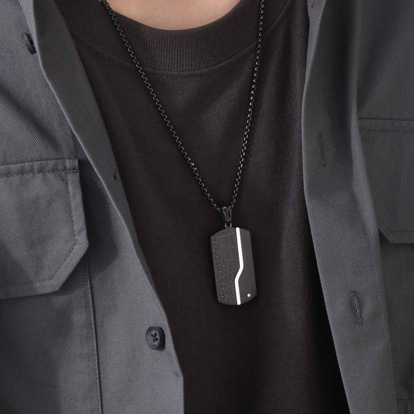 Titanium Steel Black Tag Stainless Steel Dog Tag Necklace