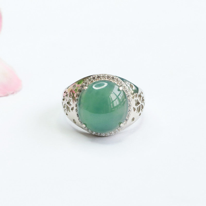 Icy Blue Jadeite Statement Cabochon 925 Silver Ring