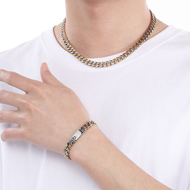 European American Jewelry Cuban Necklace Bracelet Titanium