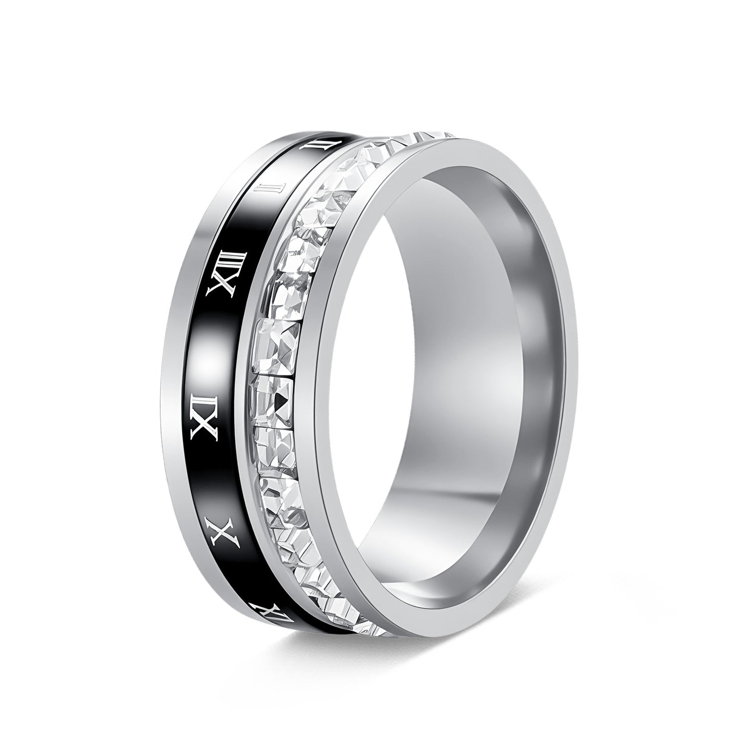 Planderful Titanium Steel Ring Inlaid Zircon Rotatable Decompression For Unisex Couple Jewelry