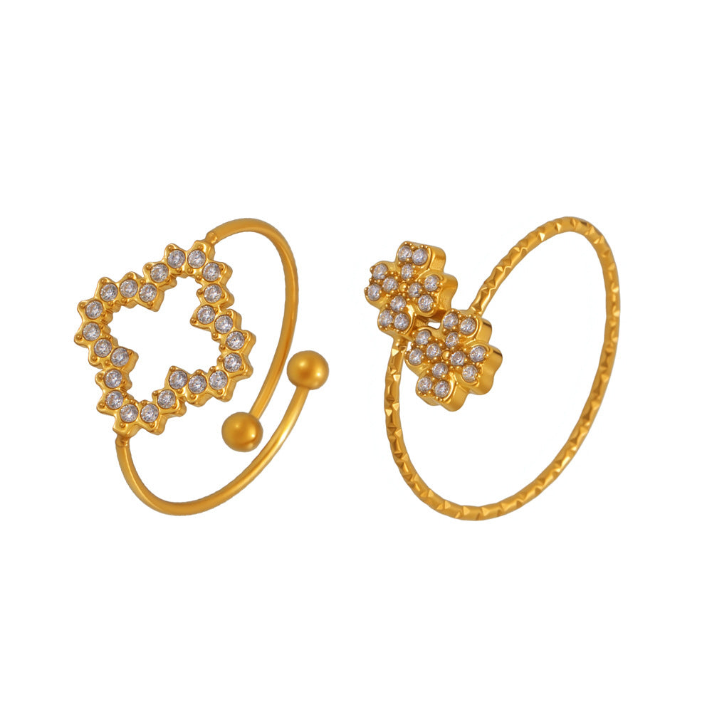 Planderful Zircon Four Leaf Flower Ring Elegant For Women