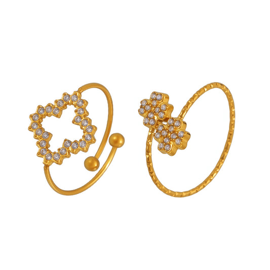 Planderful Zircon Four Leaf Flower Ring Elegant For Women