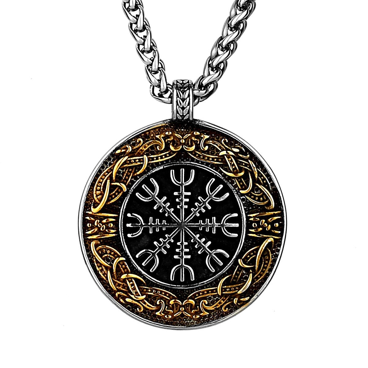 Planderful Viking Compass Pendant Necklace Titanium Steel for Men Durable Symbol of Guidance Norse Style Gift