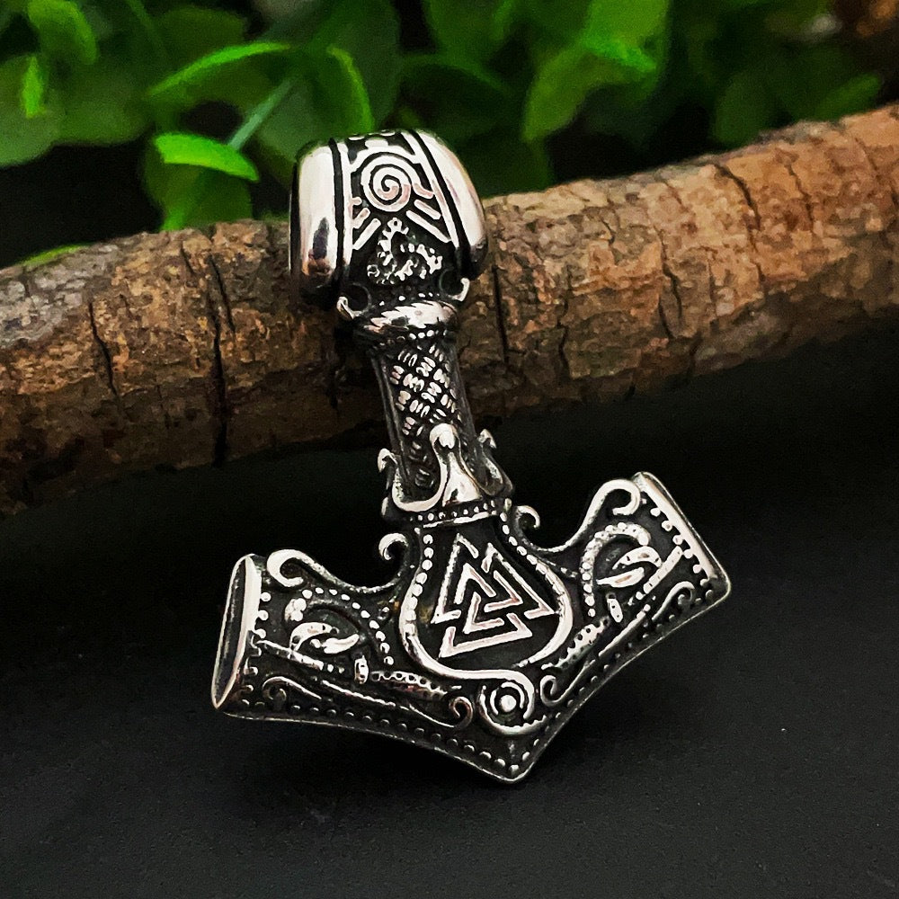 1. Planderful Rune Pendant Necklace In Stainless Steel Viking Odin Triangle And Anchor Motifs Punk Retro Style For Unisex