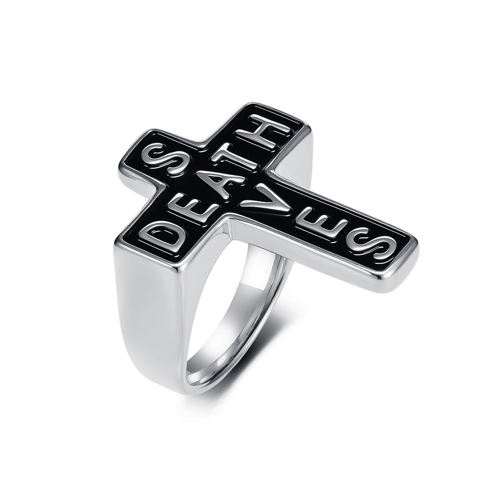 Death Saves Cross Stainless Steel Ring Punk Rock