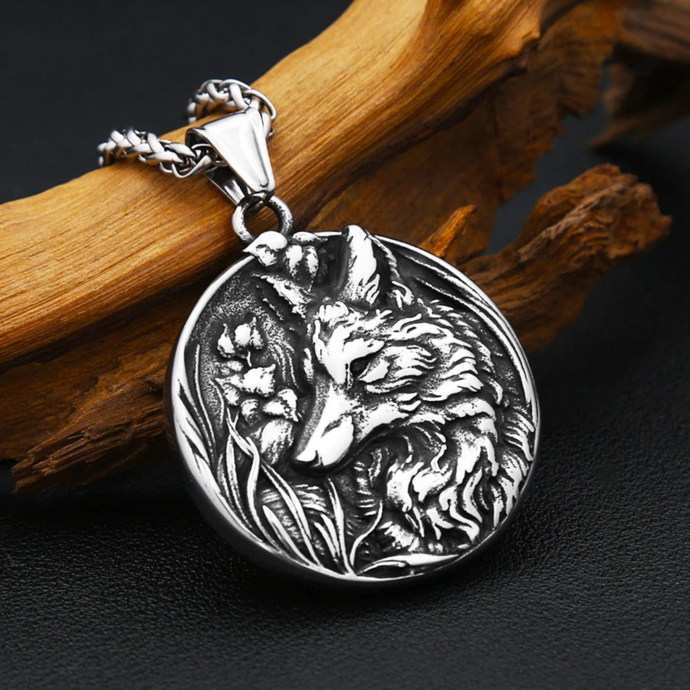 Vintage Wolf Stainless Steel Men's Pendant Necklace
