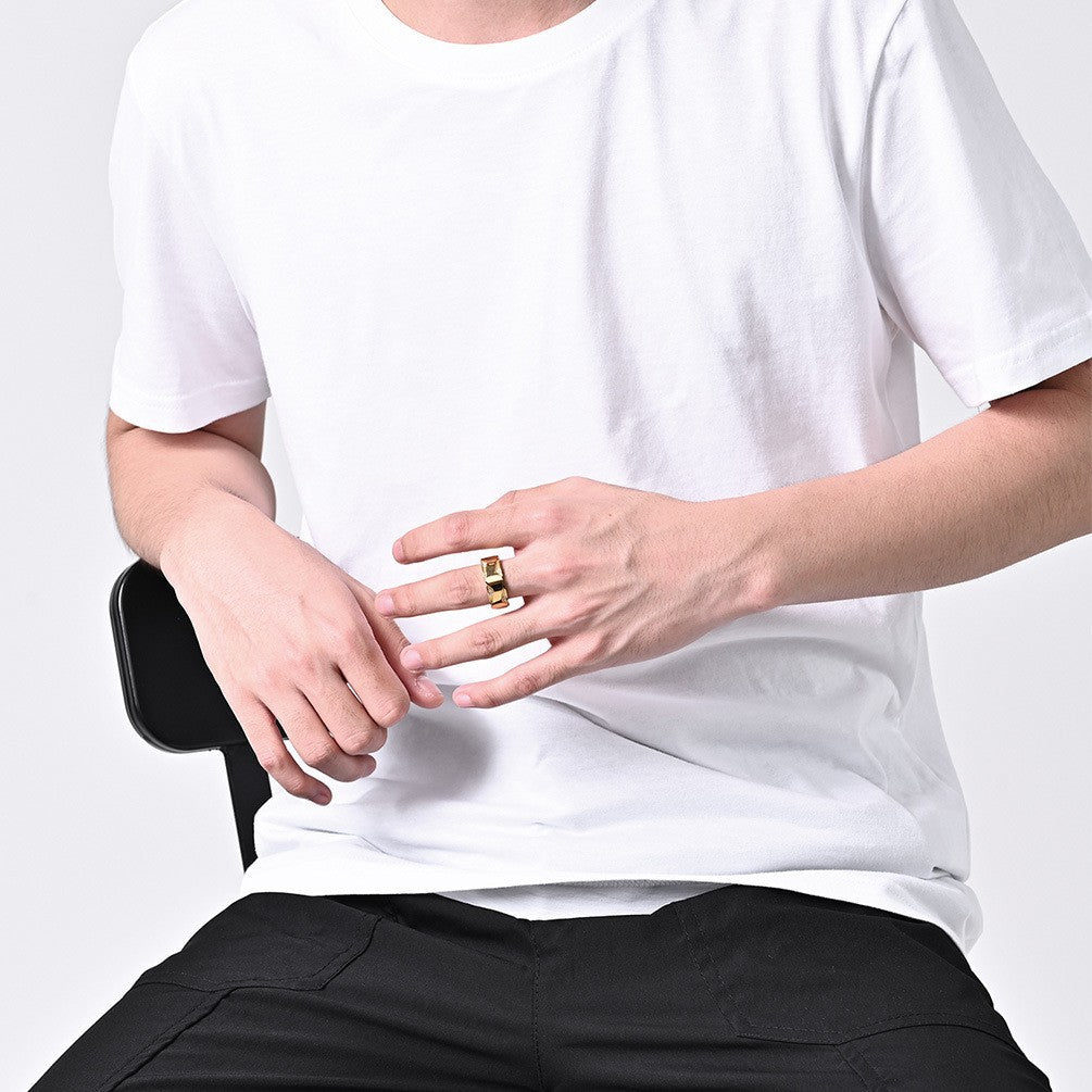 Planderful Unisex Titanium Steel Ring Gold Plated Zircon