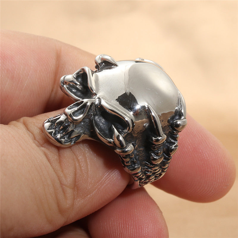 Titanium Steel Skull Ring for Men - Retro Trendy Dragon Claw Design - Personalized Accessories