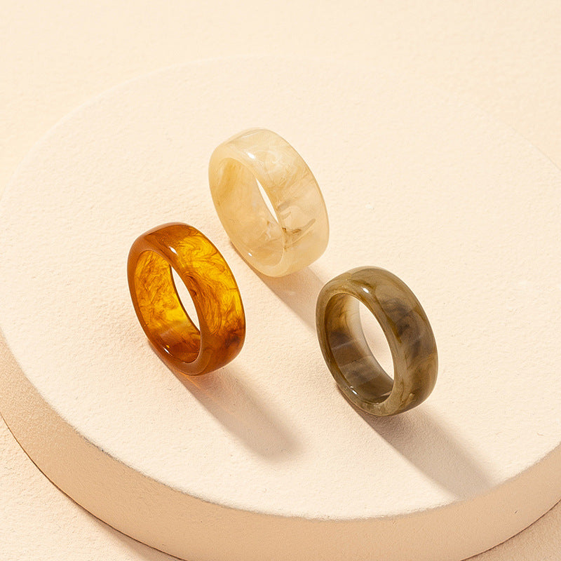 Bohemian Resin Ring Set with Wide Face Design - Handcrafted European Style