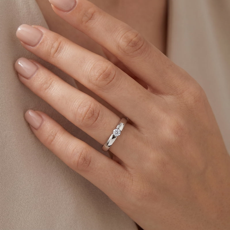 Zircon Ring Korean Vacuum Plating 3mm Round Stainless Steel Ladies Zircon Ring