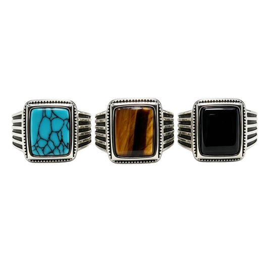 Line-Detail Gemstone Titanium Steel Ring