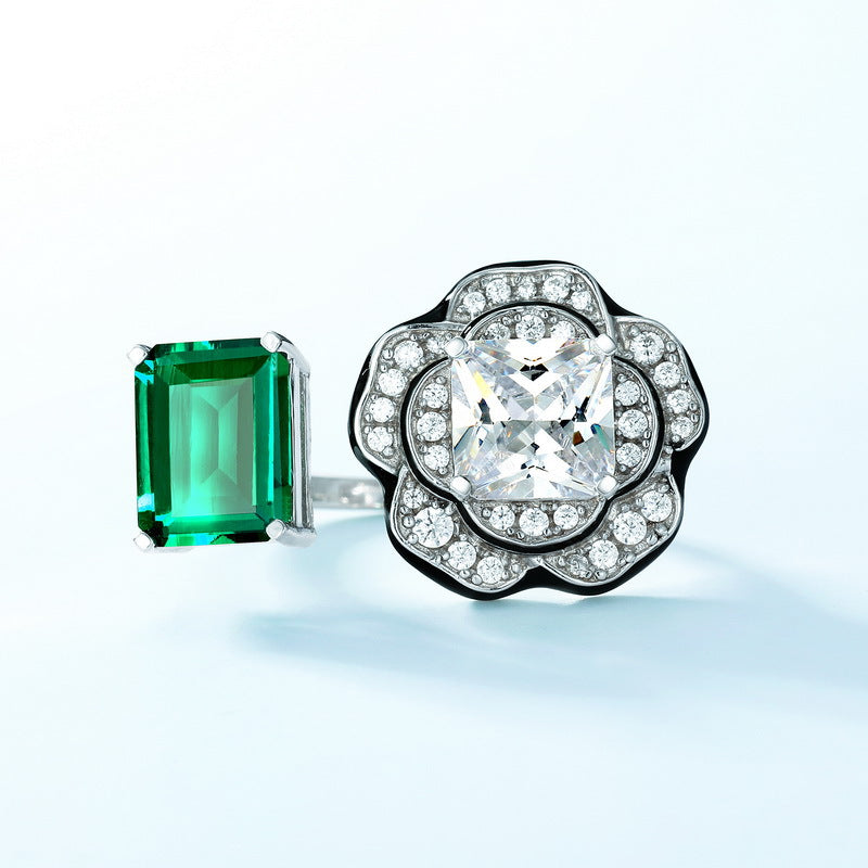 Planderful Floral Lab-Grown Emerald Sterling Silver Ring – 7 × 9 mm, 2.22 ct