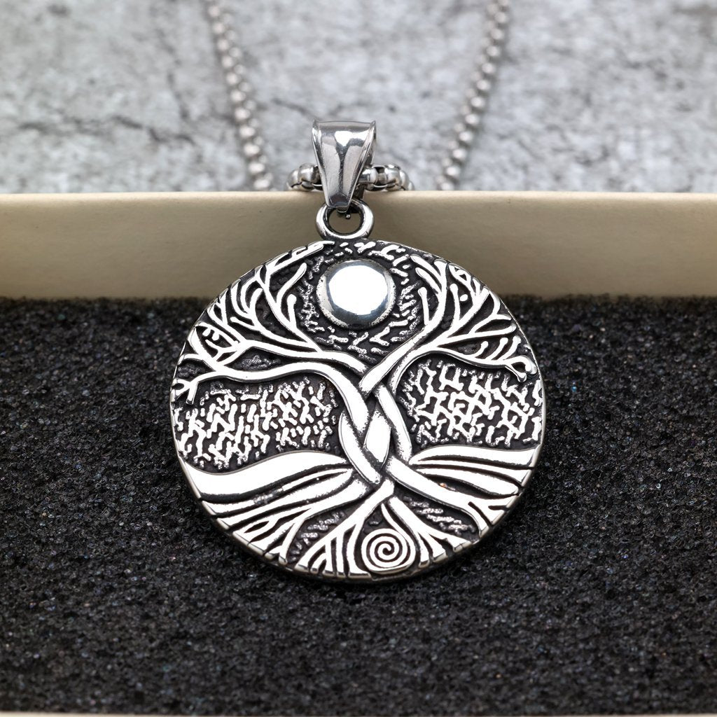 Planderful Unisex Viking Tree Of Life Double Sided Pendant Necklace Premium Stainless Steel For Men And Women