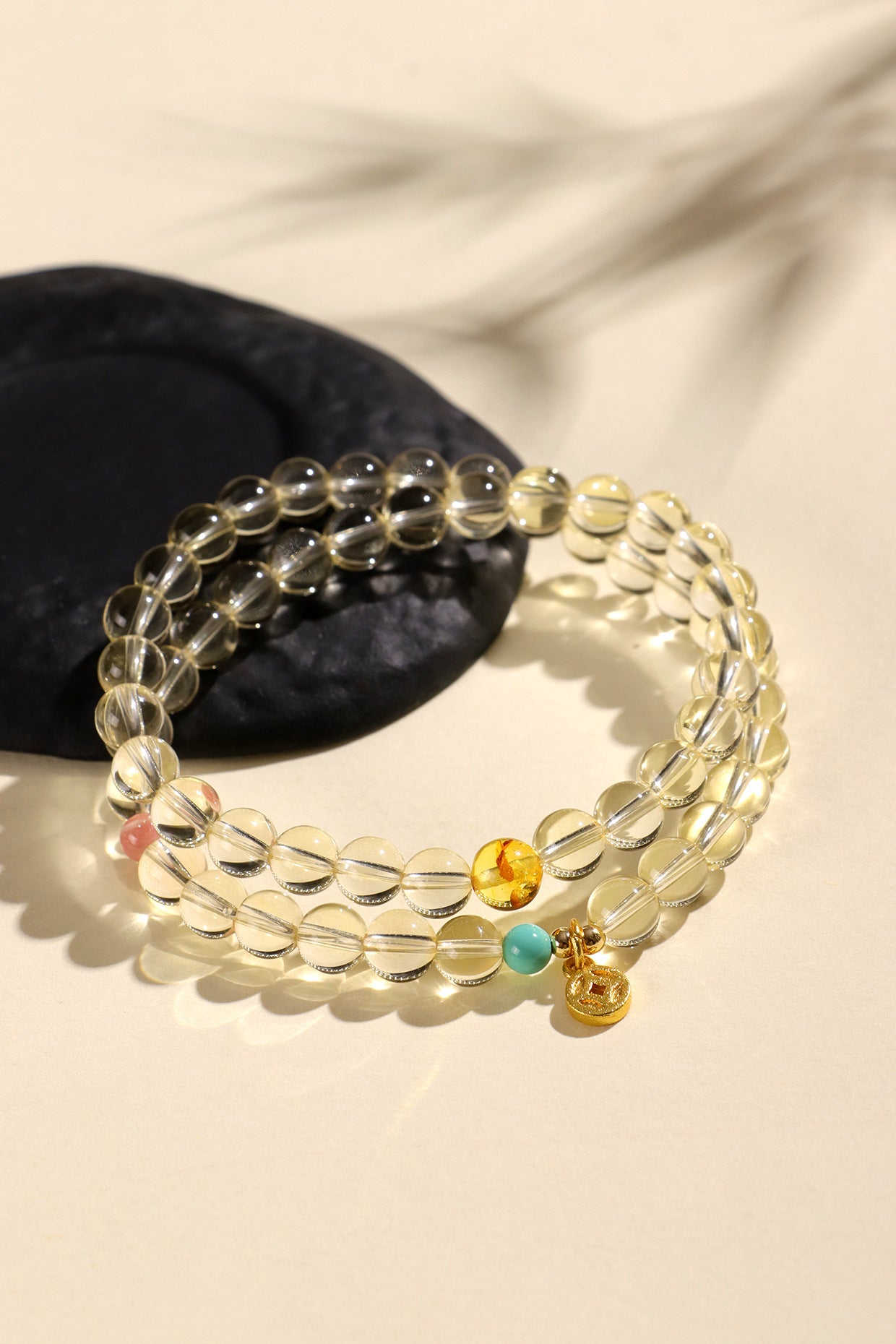 Planderful Fortune's Favor Bracelet – Elegant Double Circle Design with Citrine and Turquoise Stones