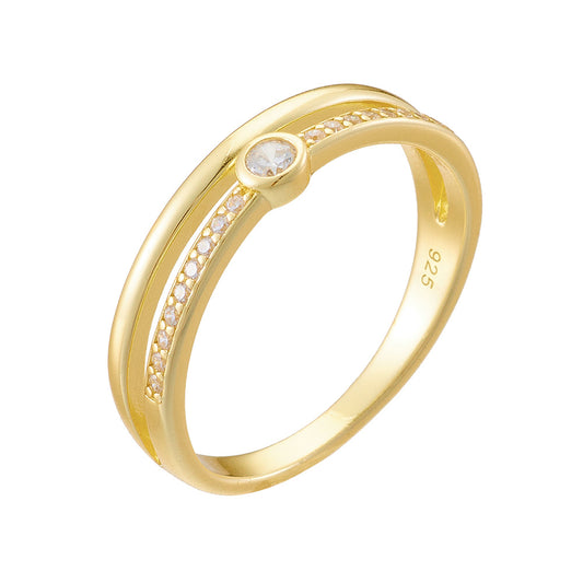 Bilateral Micro-Inlaid Zircon Sterling Silver Ring Cold Wind Ring Tide