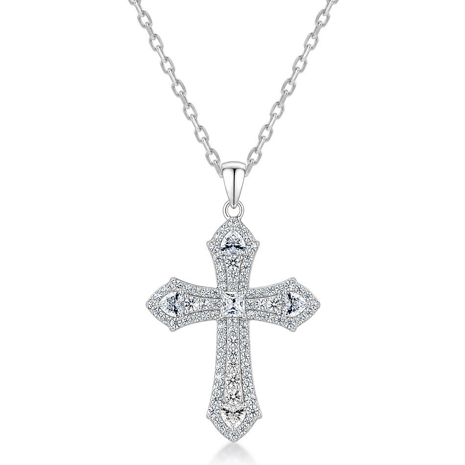 S925 Sterling Silver Moissanite Cross Necklace