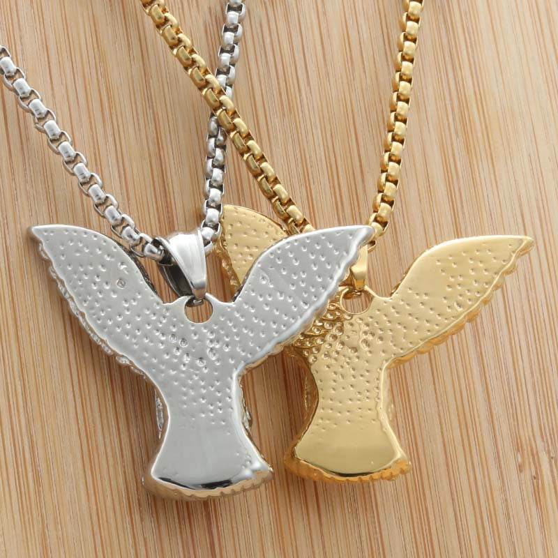 Personalized Titanium Steel Eagle Wing Pendant Necklace for Men - Retro Punk Style by Planderful