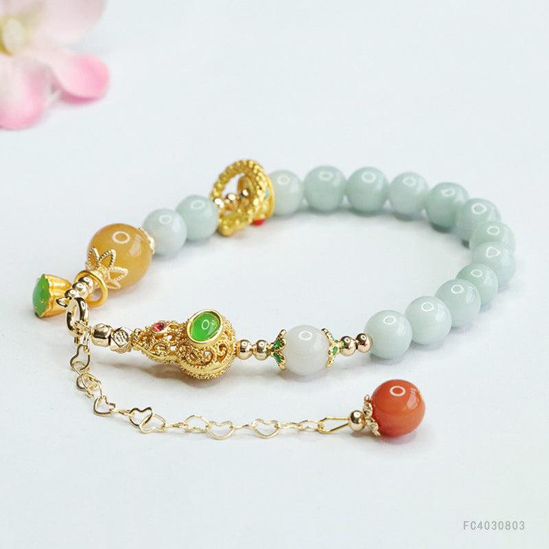 Jadeite Gourd & Round Bead Bracelet