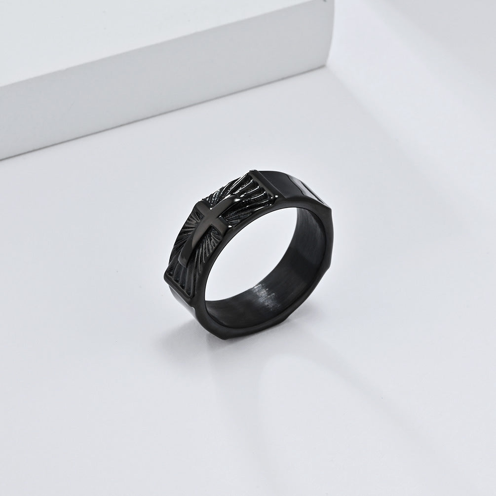 Cross-Border Retro Titanium Steel Cross Ring for Men