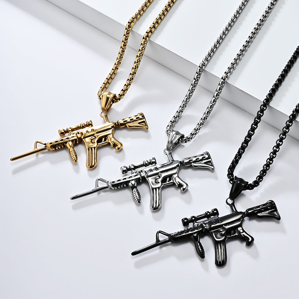 Planderful M416 Assault Rifle Pendant Necklace For Men Durable Steel Military Hip Hop Jewelry